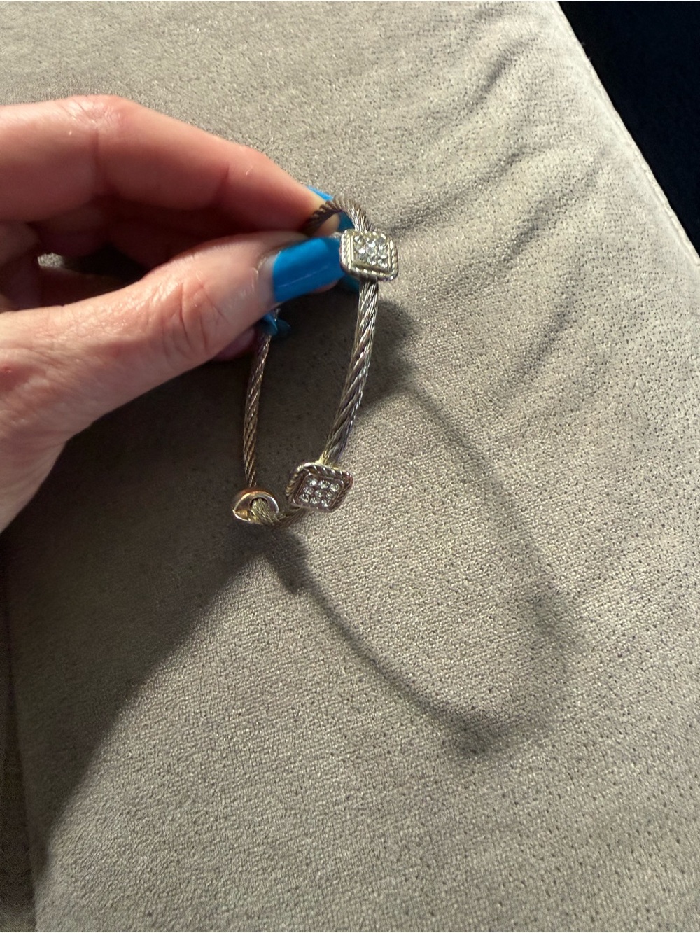 Vintage Silver And Gold Tone Cable Bracelet With Rhinestones Magnetic Closure